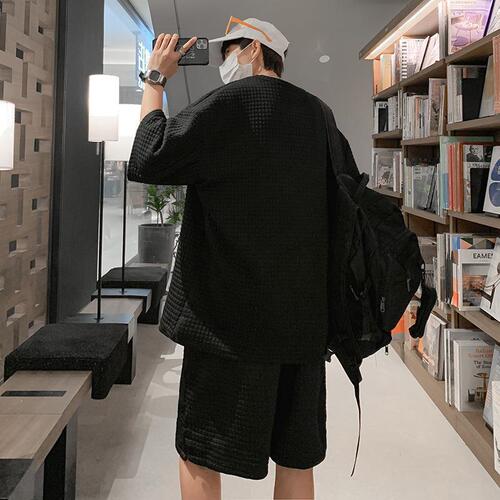 Waffle sports suit boys 'clothes paired with a handsome short-sleeved T-shirt fashion brand ins summer heavy weight