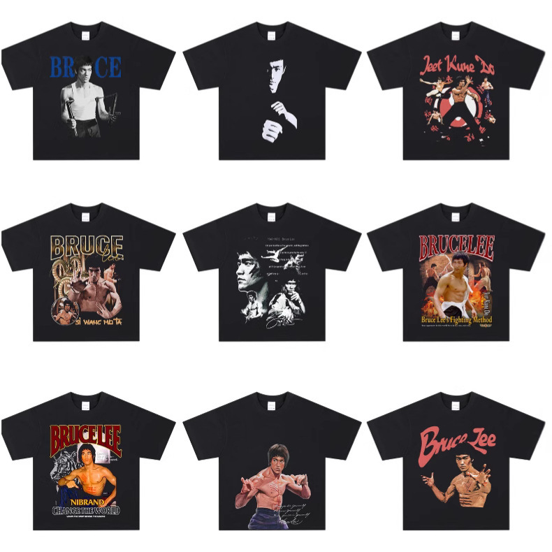 Classic Bruce Lee Brucelee Portrait American Oversize Loose Vintage Short-Sleeved Heavy Cotton T-Shirt