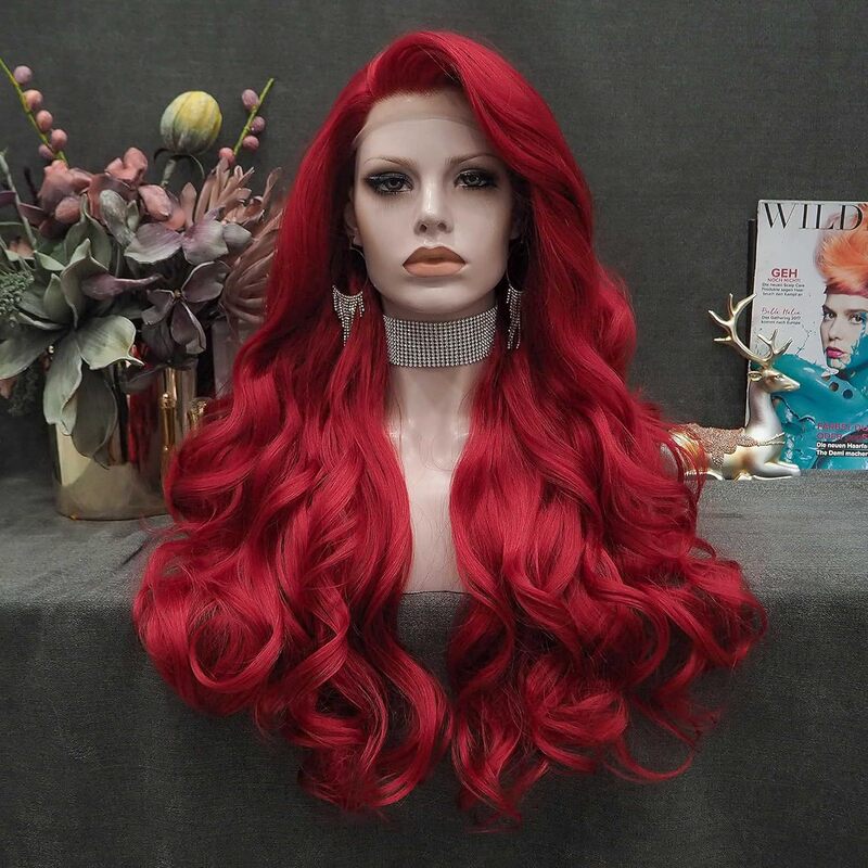 Hand-Woven Big Wave Long Curly Wig for Women Red Lace Front Wig Big Wave Synthetic Wig Colorful Headgear Hand-Woven Big Wave Long Curly Wig for Women Red Lace Front Wig Big Wave Synthetic Wig Colorful Headgear