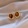 1 # Caramel cat eye oval stud earrings
