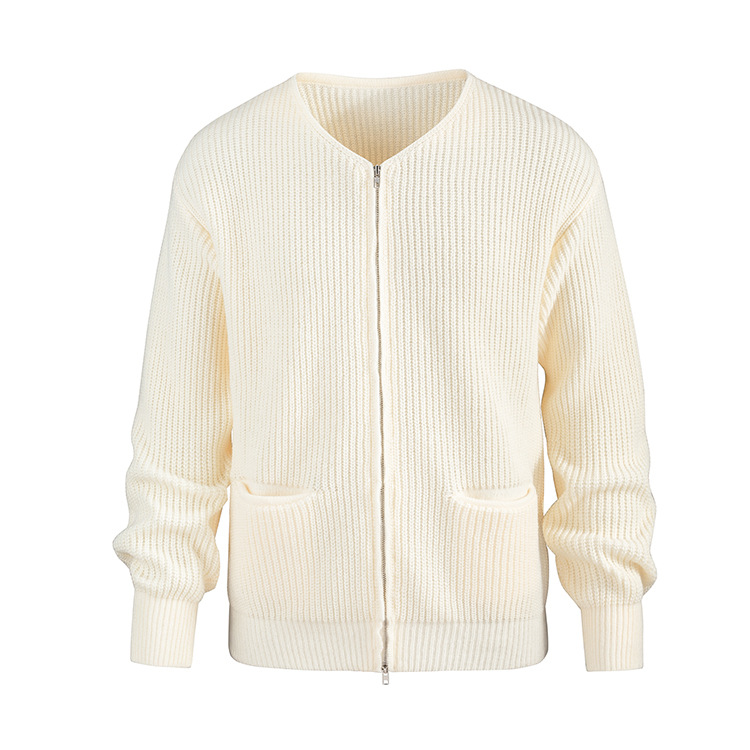 ​​Men's Double Zipper Knit Cardigan - Warm High Neck Long Sleeve Sweater For Autumn & Winter (Beige, S/M/L/Xl)​​_viptrois.com