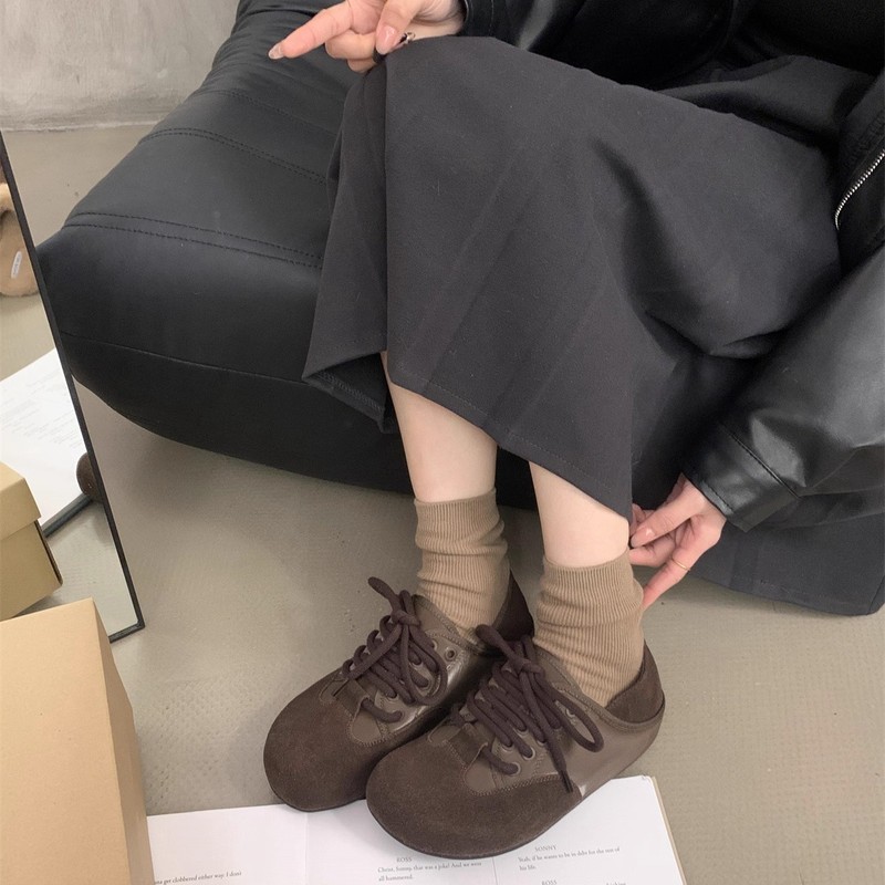牛皮版！复古森系丑萌勃肯鞋女秋冬绑带休闲软底乐福鞋子厚底单鞋|undefined