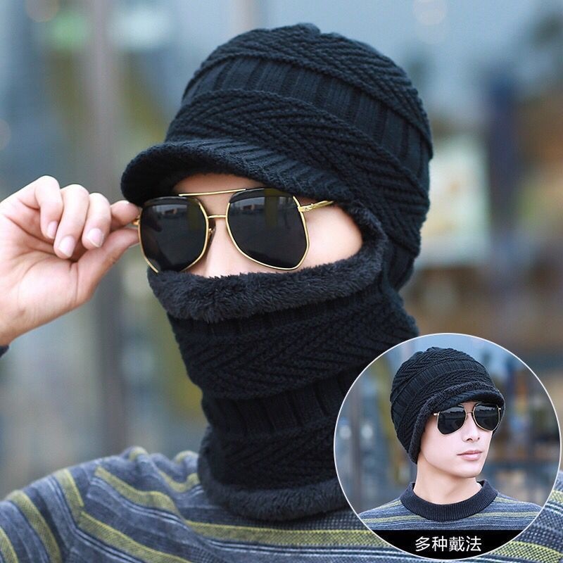 Sombrero de invierno de lana para hombre cálido sombrero de ciclismo forrado de lana engrosado de una pieza cuello protección suéter de moda de una pieza sombrero de punto mujeres