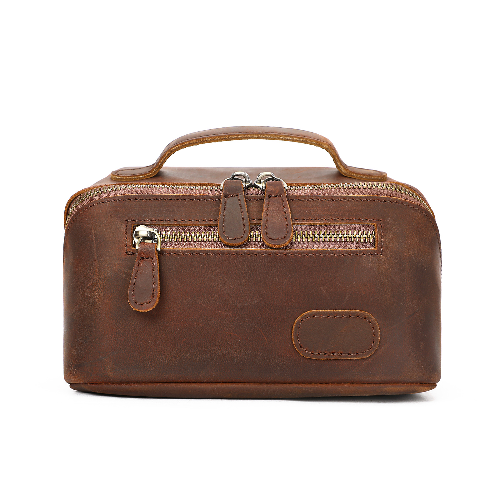Túi đựng mỹ phẩm nam da thật phong cách retro dung tích lớn — Cà phê, 19.5cm*12.5cm*13cm
