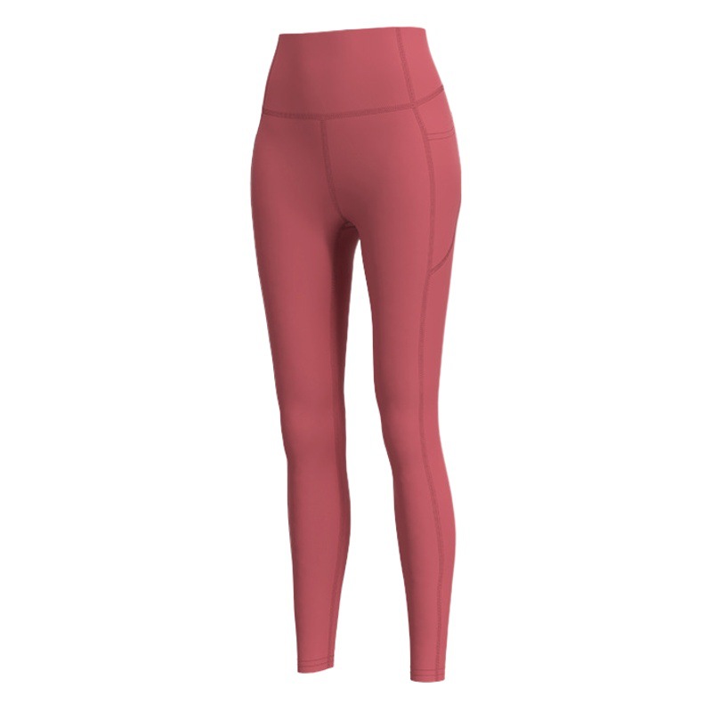 Bolsillo lateral Pantalones de yoga Las mujeres transfronterizas de melocotón cintura alta Levantamiento de cadera estiramiento correr bottoming deportes fitness medias