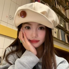 贝雷帽女美拉德风复古纽扣翻檐云朵帽秋冬帽子百搭显脸小画家帽