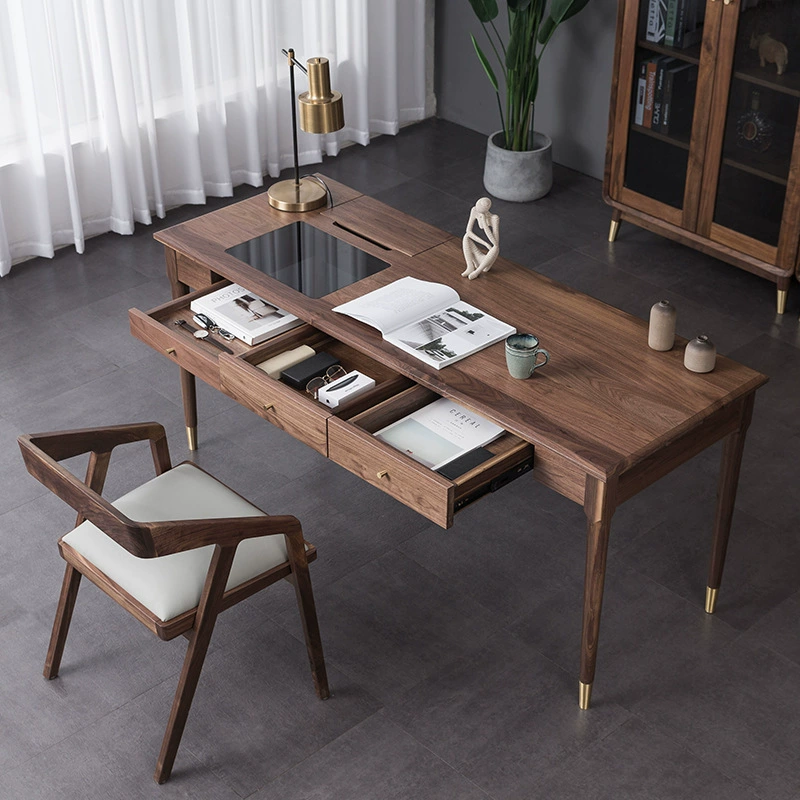 Нордический Черный грецкий орех полностью стол исследования стула настольной книги твердой древесины простой современный компьютерный стол сочинительства дуба
