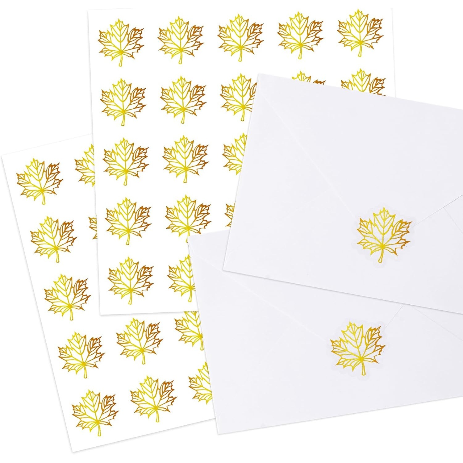 金箔枫叶封口贴纸秋季派对贺卡用