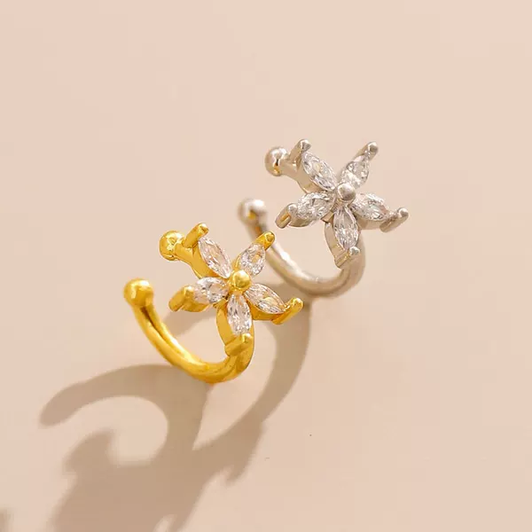 Simple Flower Ear Clip Female Ins Style Niche Design Copper Inlaid Zircon Five-pointed Star Ear Bone Clip Ear Accessories