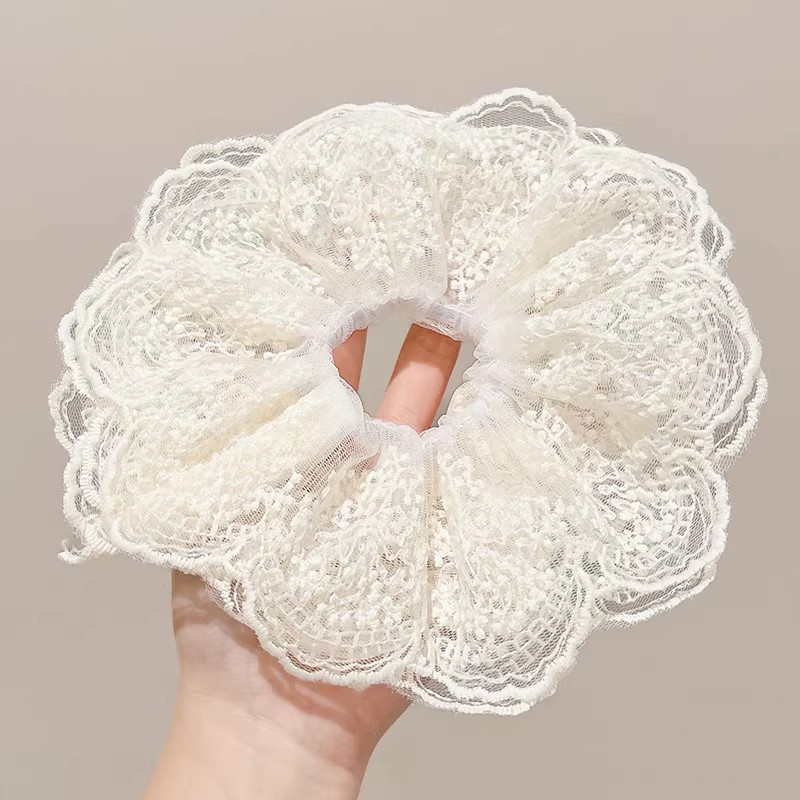 2026 nuevo estilo coreano super grande anillo de pelo intestino grande niñas de alto nivel de sensación de cabello de flores cuerdas de cabello de cordón de goma adornos para el cabello