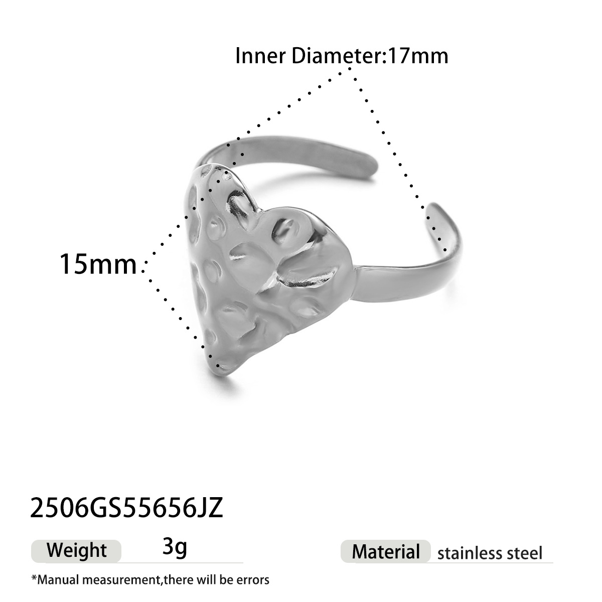 Taena anillo de acero inoxidable europeo y americano femenino no se desvanece, amor irregular, patrón de martillo, anillo de acero de titanio, joyería explosiva transfronteriza