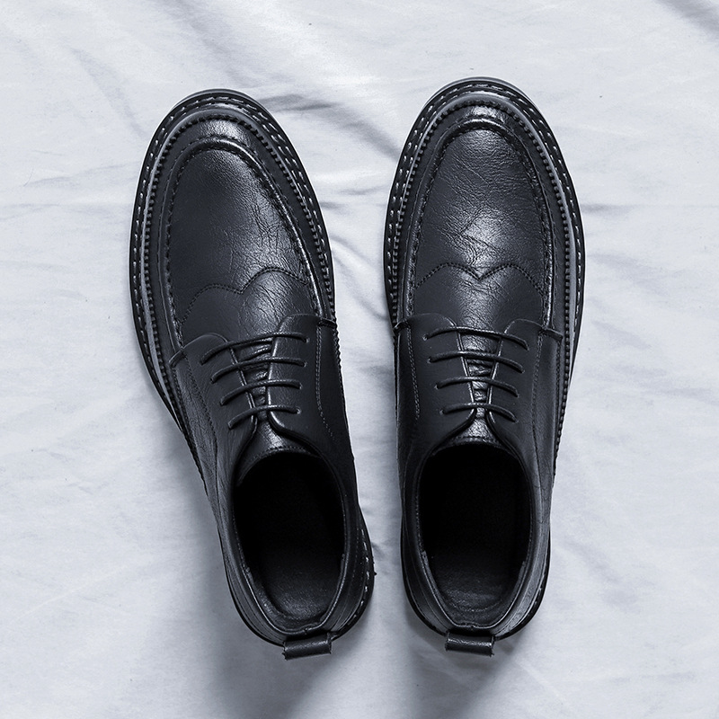 Zapatos de cuero pequeños para hombre, de estilo informal, formal, de primera capa, de piel de vaca, cómodos, negros, para bodas y novios_voghion.com