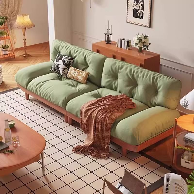 Modern Simple Solid Wood Sofa Combination Cloud Fabric Japanese Style Living Room Home Small Apartment Cream Style Sofa