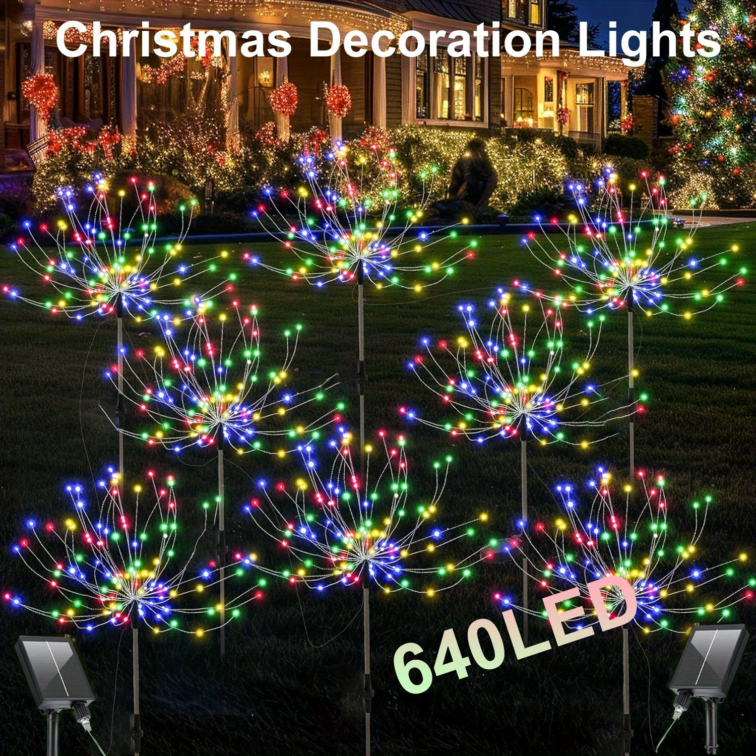 Уличные солнечные садовые светильники 8 штук, 640 светодиодов, фейерверк, кемпинговые фонари