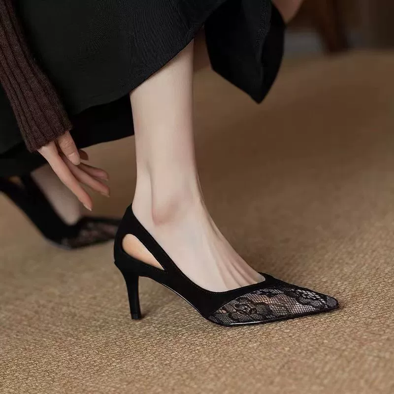 Женская весенне-осенняя рабочая обувь на шпильке с острым носком, черные не уставшие туфли