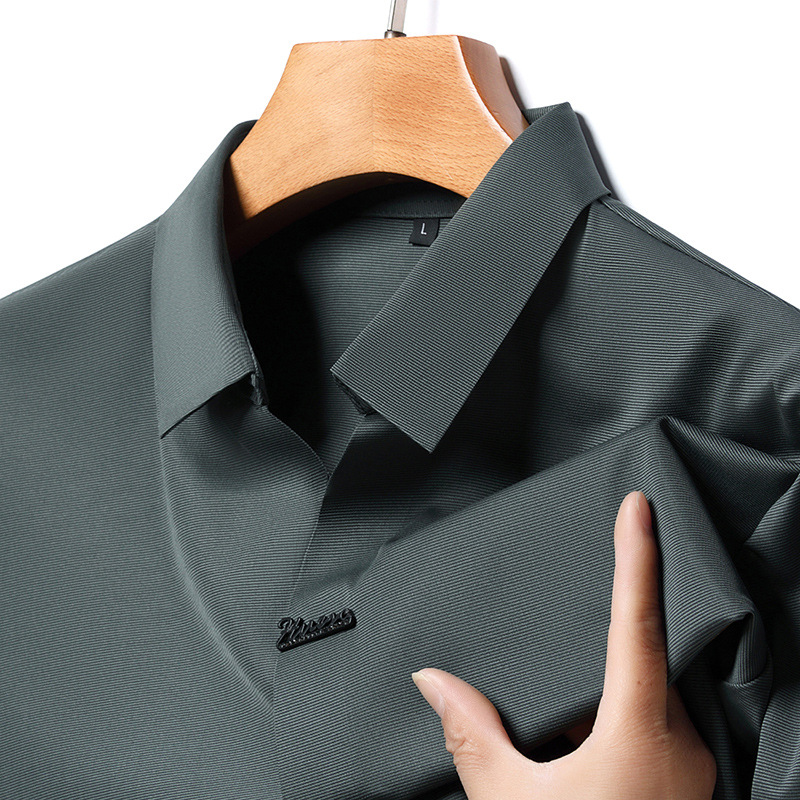 Summer New Short Sleeved T-Shirt For Men's Scissors Flip Fashion Casual Top Solid Color Scarless Shirt Collar Bottom_voghion.com