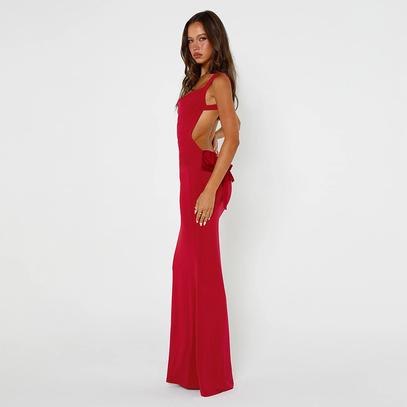 2024 Spring New Fashion Women's Fashionable Strap Sexy Backless Bow Slim Fit Bodycon Dress_ecoleips.com
