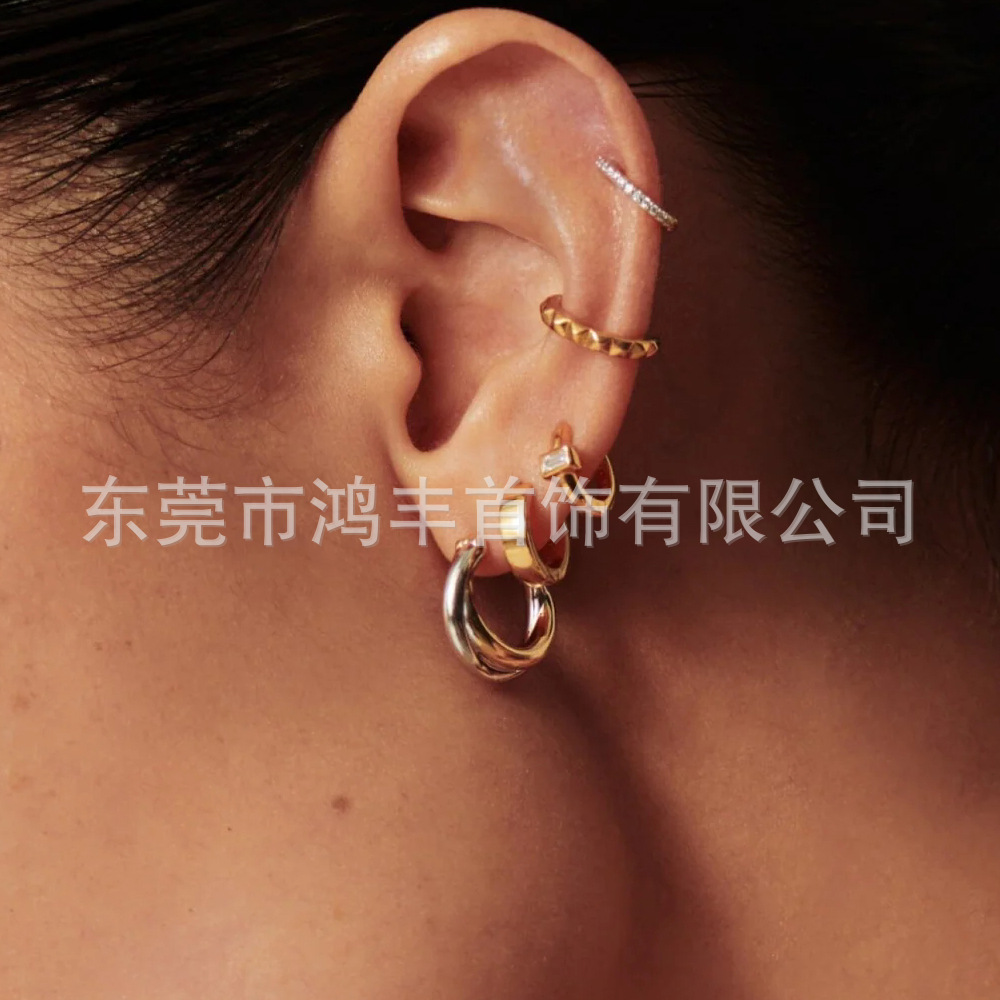 Qin Lan Gold and Silver Two-Tone Earrings, High-End Electroplated Color-Blocking Light Luxury Exquisite Earrings, Contrasting Color Retro Jewelry for Women