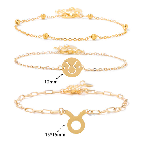 2024 Summer Zodiac Three-Piece Bracelet Set Simple and Fresh Couple's Birthday Gift Chain Bracelet Cross-Border