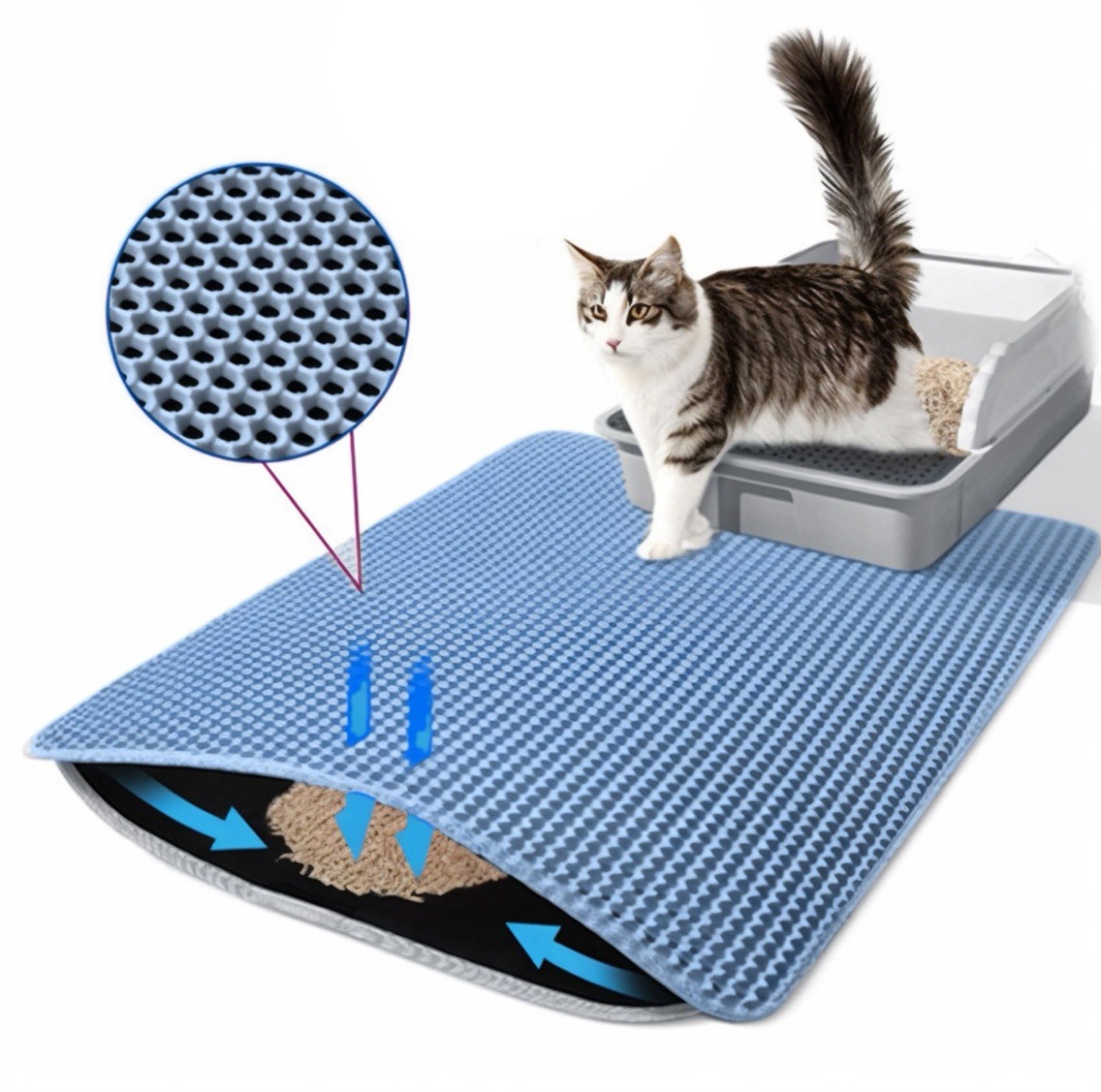 Alfombra de EVA para Arena de Gatos Doble Capa Desmontable Antisalpicaduras
