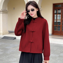 新中式盘扣双面羊绒大衣女秋冬新款立领小个子短款国风羊毛呢外套