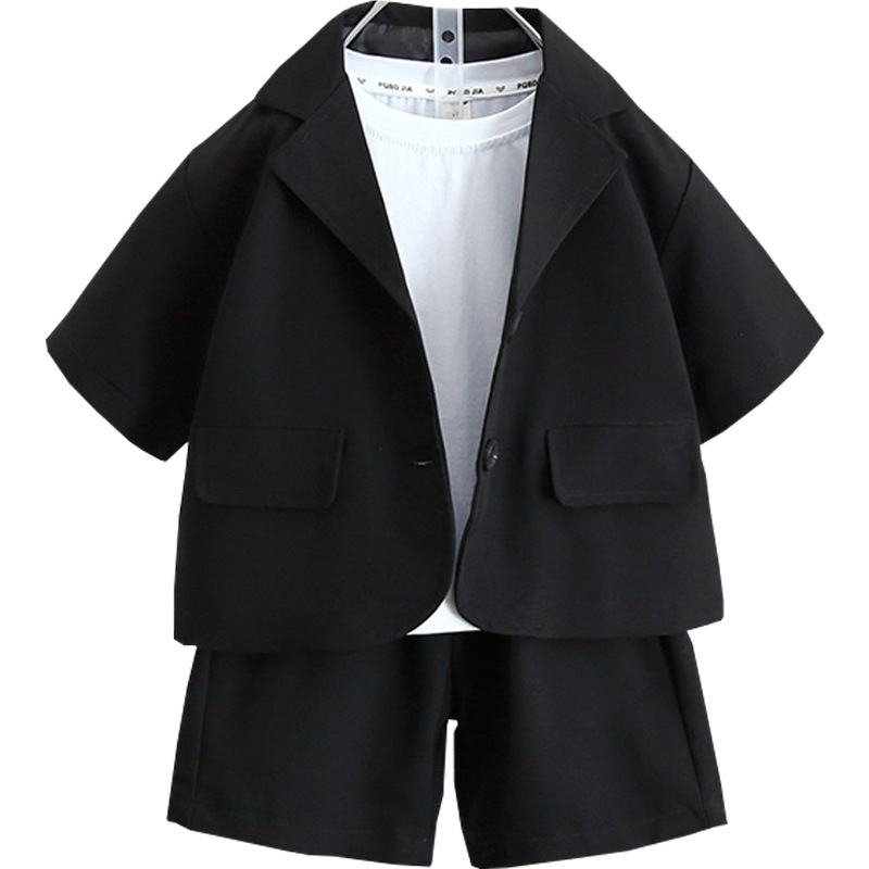 5461 Traje de manga corta para niños Traje de verano coreano 2025 Nuevo estilo Traje para niños Traje Vestido Bebé de tres piezas