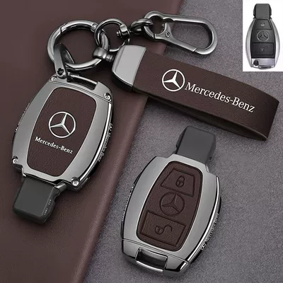 Car key bag — Models Glb220 Car C260L Male - leather-texture-style-b-2-button-leather-texture-tea-brown-cord-clasp