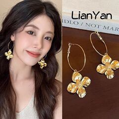 银针大圆环金属花朵耳环轻奢小众高级感耳圈夸张宴会气质耳饰批发