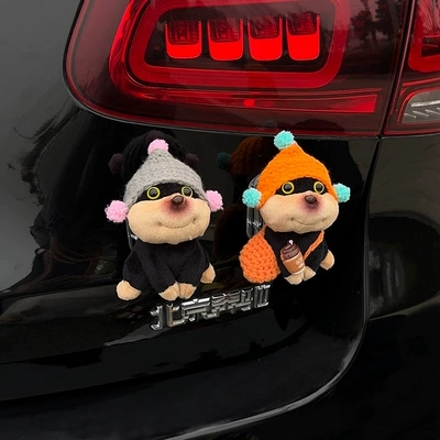 Car ornaments Bee Dog Doll Trunk - gray-hat-orange-hat-bee-dog-tail-hanging-pair