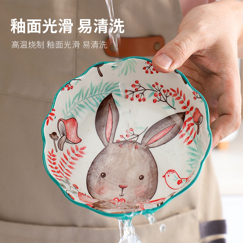 Internet celebridad freidora de aire tazón especial de dibujos animados animal de cerámica ensalada de frutas tazón lindo postre tazón de comer tazón