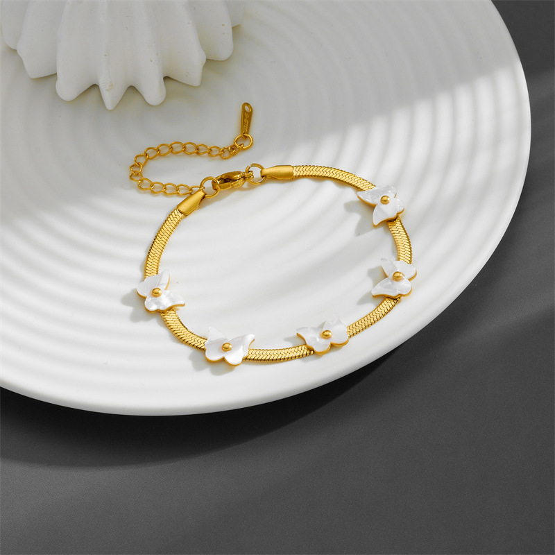 1 Piece Quantity Daily Occasion PVD Coated Real Gold Plated 18K Gold Flower Butterfly Titanium Steel Sweet Waterproof Non Tarnish Titanium Steel Bracelets