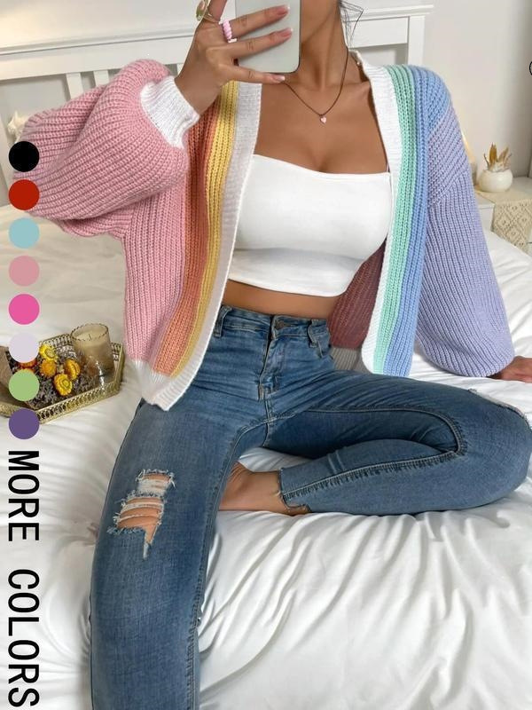 E 13852 Dopamine Color Block Knit Cardigan E 13852 Dopamine Color Block Knit Cardigan
