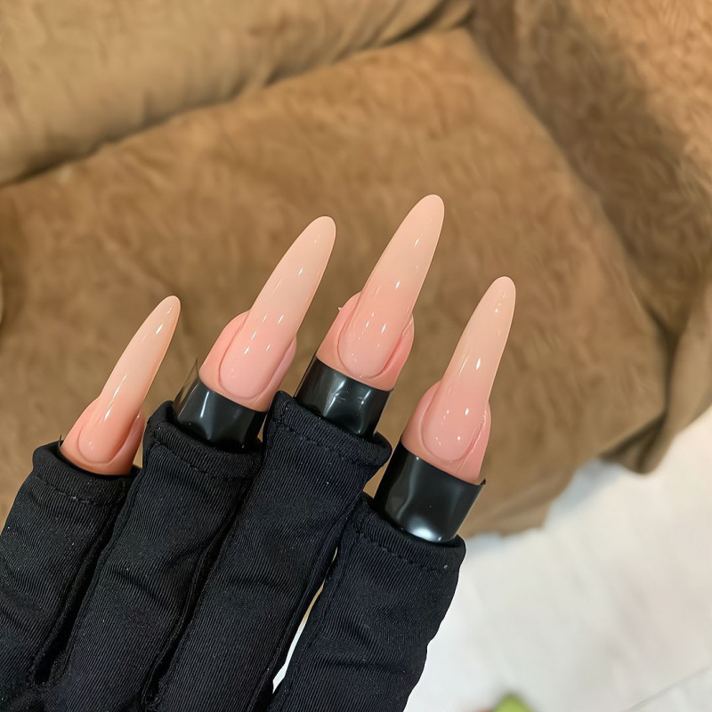 Zhen Huan Nude Ice Transparent Huafei Same Style Solid Color Nude Nail Art Stickers Handmade Wearable Long Fake Nails Detachable Zhen Huan Nude Ice Transparent Huafei Same Style Solid Color Nude Nail Art Stickers Handmade Wearable Long Fake Nails Detachable