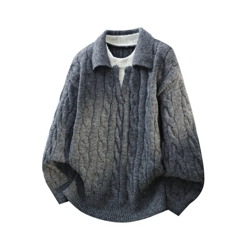 Autumn and Winter Atmosphere Retro Fake Two-Piece Knitwear Men's Loose Lazy Style New Korean Style Twist Knitwear Jacket