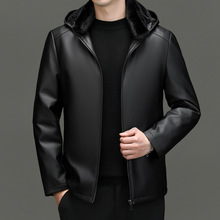 品牌连帽皮羽绒服男真皮冬季绵羊皮皮衣男士皮夹克白鸭绒加厚外套