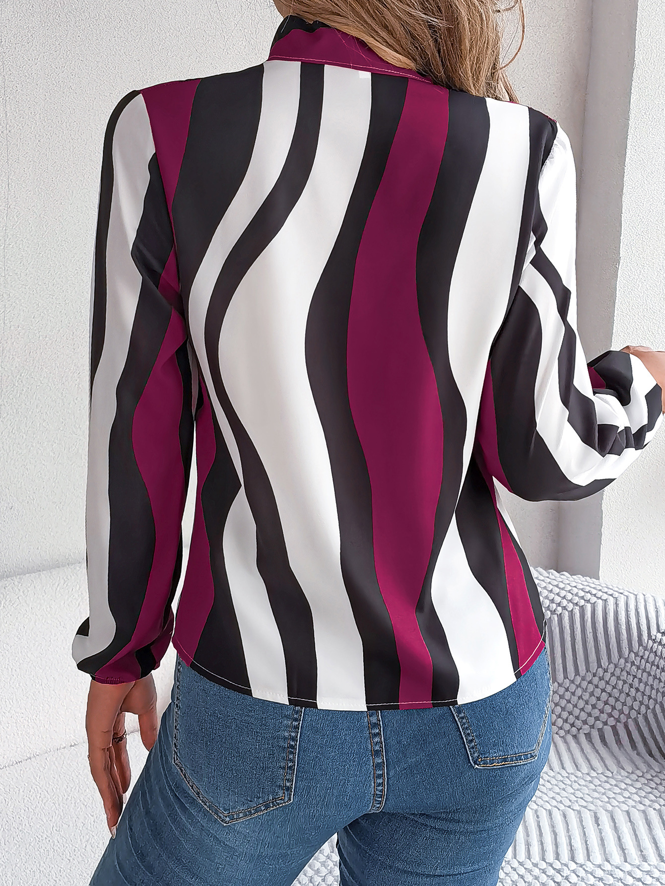 Women's Chiffon Shirt Long Sleeve Blouses Elegant Stripe display picture 4