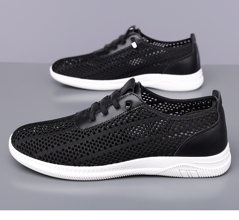 Giày sandal nam lưới thoáng khí đế mềm chống trượt kiểu lỗ, đế bằng — Màu be, màu đen chi tiết 23