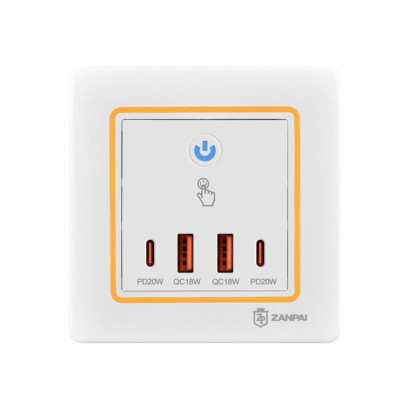 Zanpai 86-type dark installation USB socket 220V to 5V with touch switch Type-C20W fast charging socket