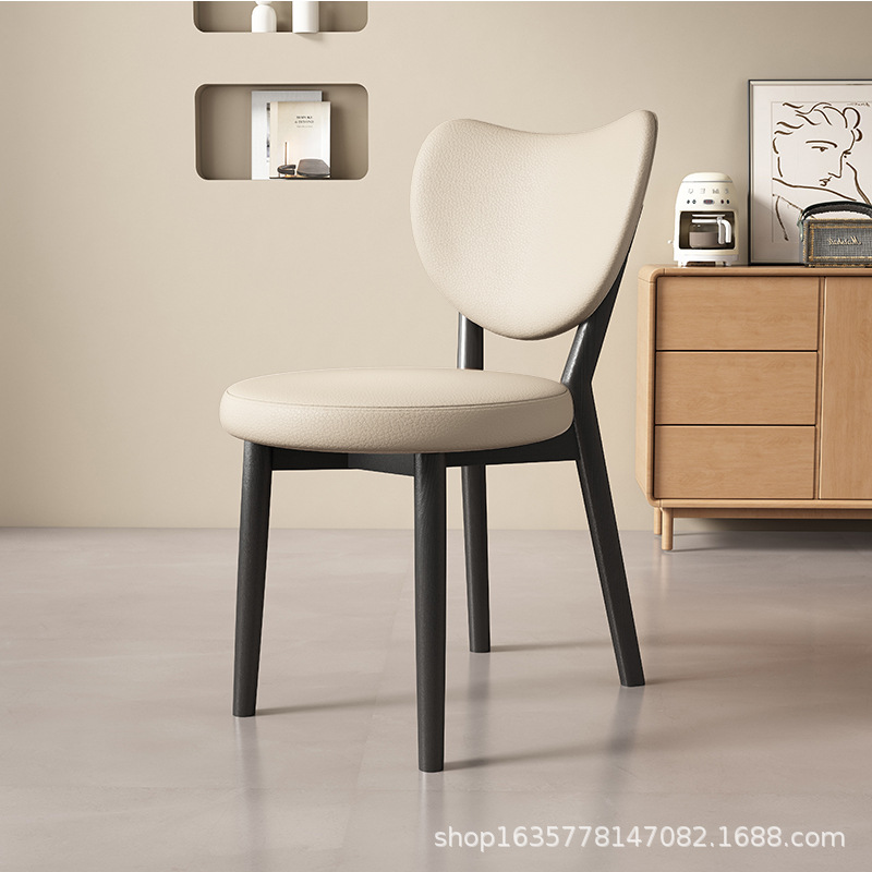 Silla de comedor de madera sólida retro nórdica, silla de comedor moderna y simple, respaldo de cuero suave, taburete de comedor de hotel antiguo
