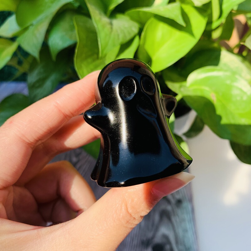 天然黑曜石雕刻原石幽灵鬼魂水晶把玩摆件 图 5