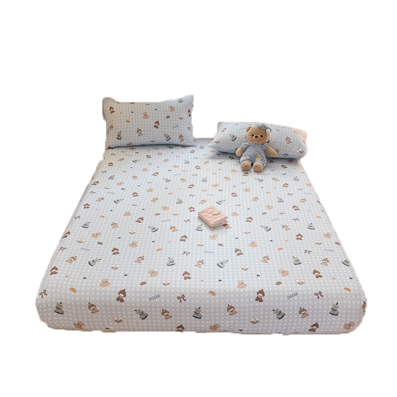 Silla de cama de hilo de doble capa de algodón pieza individual 2025 nuevo estilo funda de cama de algodón funda protectora de colchón juego de cama para niños juego de tres piezas