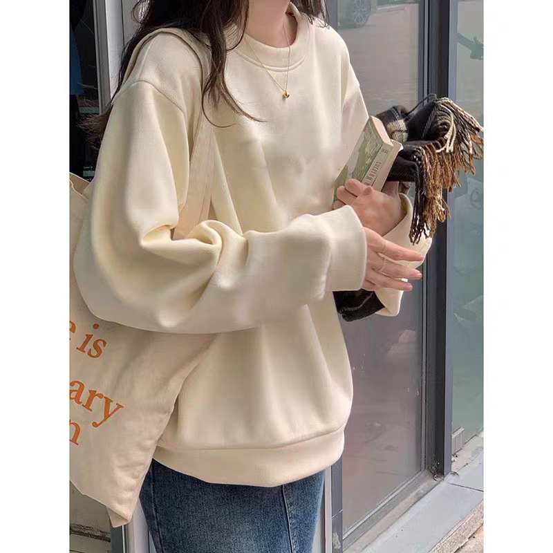 Round Neck Sweatshirt for Women, Spring and Autumn 2026 New Style, Niche Loose-Fitting Korean Fashion, Lazy Style Student Top