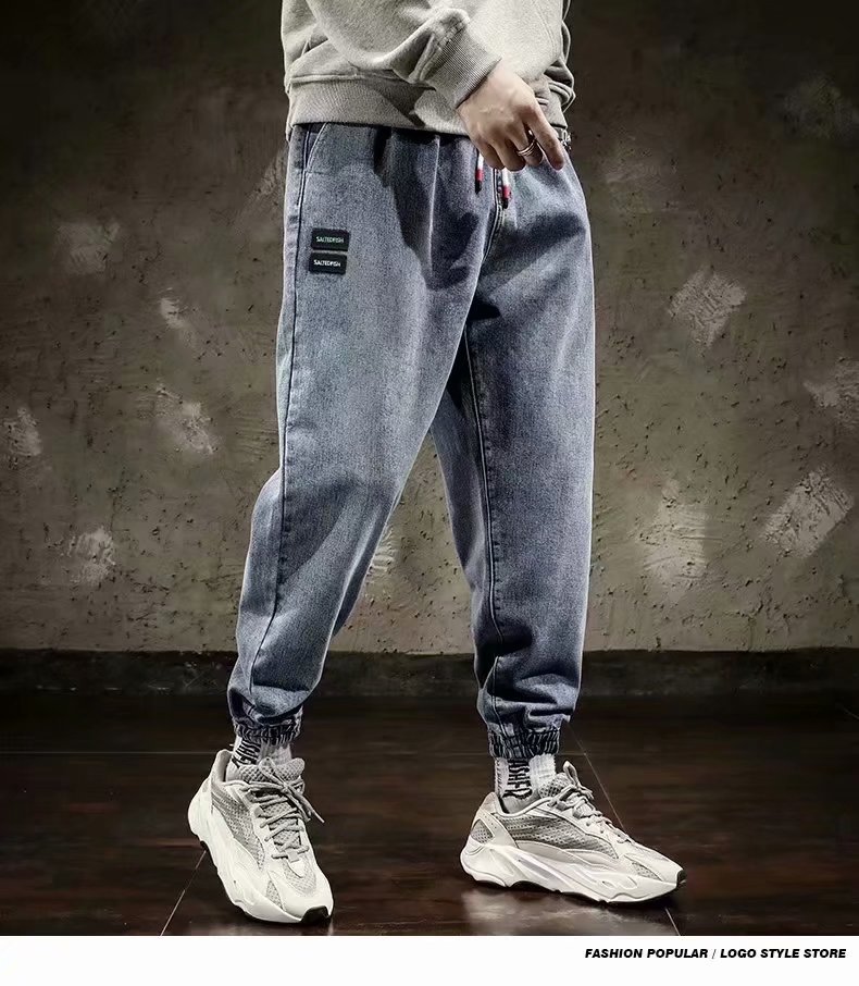 Pantalones vaqueros de los hombres lavados vintage costura tobillo-atado pantalones casuales pantalones harén de los hombres pantalones casuales de verano