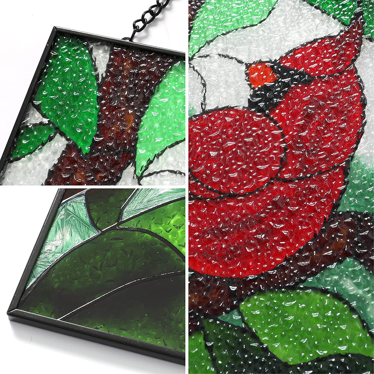 Cross-border Red Bird Ornament, Handmade Silk Screen Painting, Colorful Glass Suncatcher, 3D Home Window Garden Wall Decoration_voghion.com