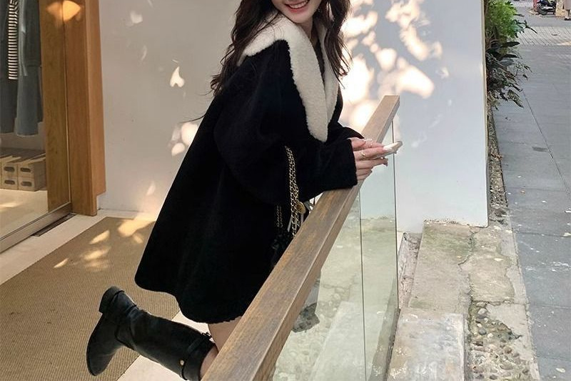 French-Style Eco-Friendly Fur Coat, New Hepburn-Style Elegant Thick Mid-Length Fur Coat for Women