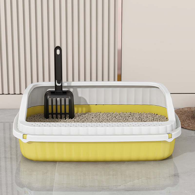 Vassoio anti-schizzi semi-chiuso extra large per lettiera e rifiuti per gatti_voghion.com