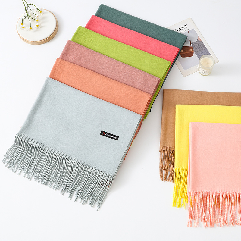 棉质红围巾秋冬天韩系氛围感纯色围巾女冬季保暖羊毛羊绒围巾批发