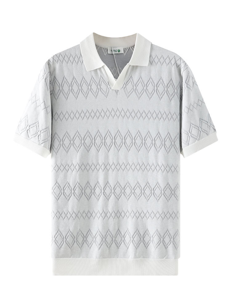 Hombres de alto nivel camiseta de polo de hielo de jersey de diamante hombre V-collar lujo ligero negocio con camiseta de cuello de manga corta ropa de hombre