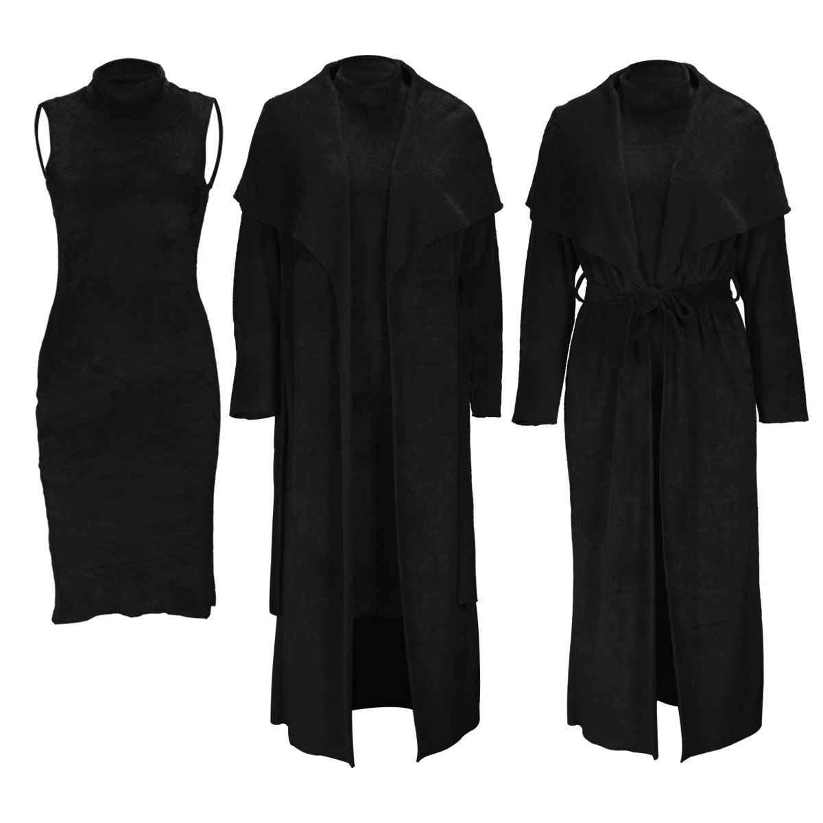Completo due pezzi donna vestito in velluto e cardigan lungo_voghion.com
