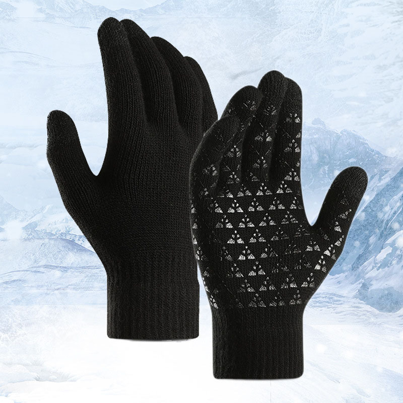 Touch screen gloves men's winter warm cold riding plus velvet padded non-slip wool knitted gloves manufacturers wholesale